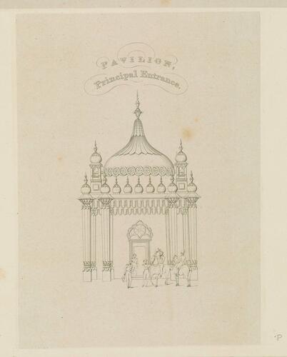 Master: Illustrations of Her Majesty's Palace at Brighton; formerly the Pavilion: executed by the Command of King George the Fourth, under the Superintendence of John Nash, Esq. , architect : to which is prefixed, A History of the Palace, by Edward Wedlake Brayley, Esq. , F. S. A.
Item: Pavilion, Principal Entrance Master: Illustrations of Her Majesty's Palace at Brighton; formerly the Pavilion: executed by the Command of King George the Fourth, under the Superintendence of John Nash, Esq. , architect : to which is prefixed, A History of the Palace, by Edward Wedlake Brayley, Esq. , F. S. A.
Item: Pavilion, Principal Entrance