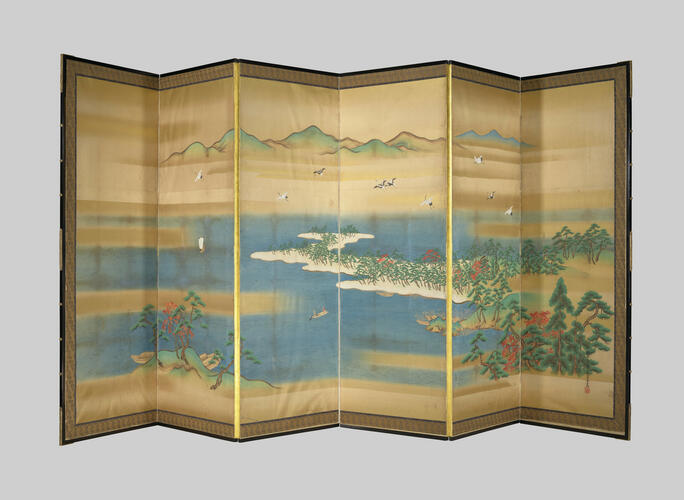 Six-panel folding screen painting