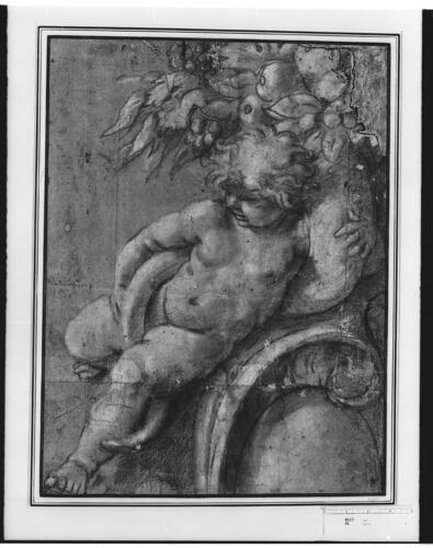 A cartoon of a putto with a cornucopia A cartoon of a putto with a cornucopia