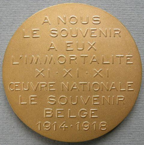 Belgium. Medal commemorating the dead in the First World War Belgium. Medal commemorating the dead in the First World War