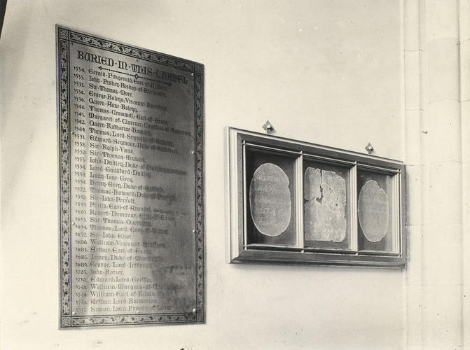 Memorial Tablet and Coffin Plates in the Church of St. Peter ad Vincula