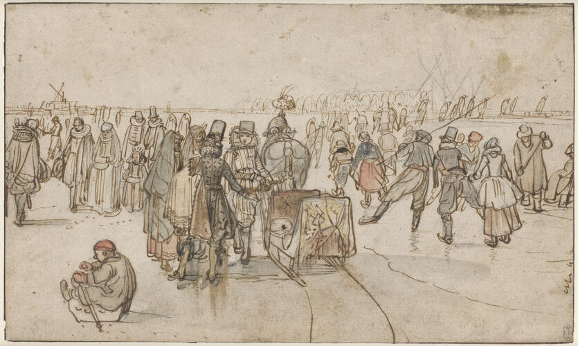 A scene on the ice with a horse-drawn sleigh