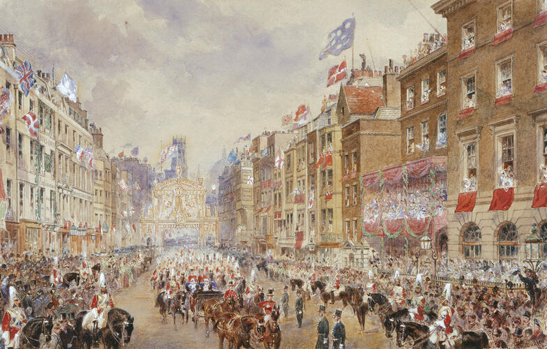 Princess Alexandra’s arrival procession passing Temple Bar