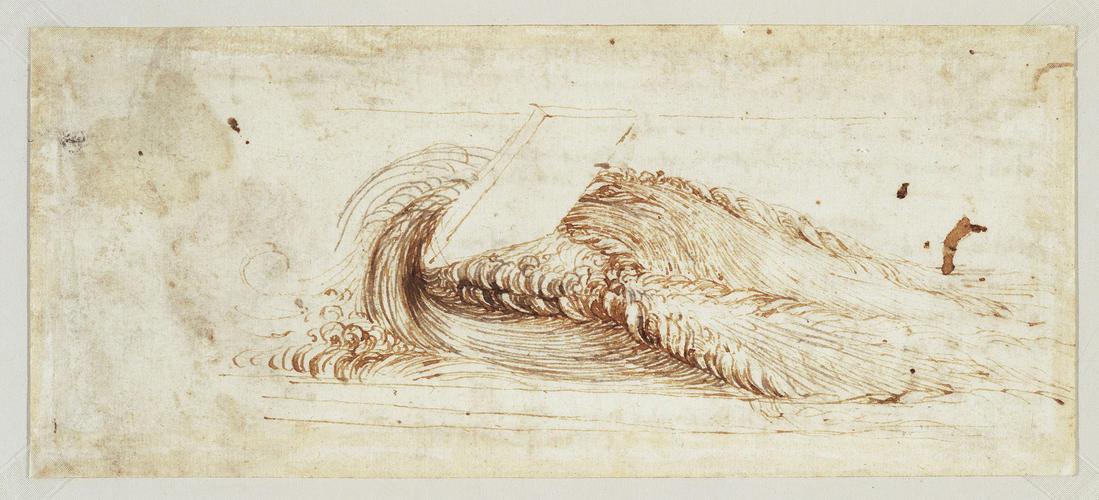 Recto: Studies of flowing water, with notes. Verso: Studies of flowing water