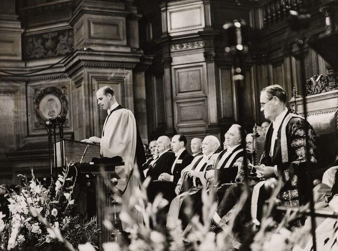 HRH The Duke of Edinburgh (b. 1921) speaking at the British Association for the Advancement of Science, Edinburgh