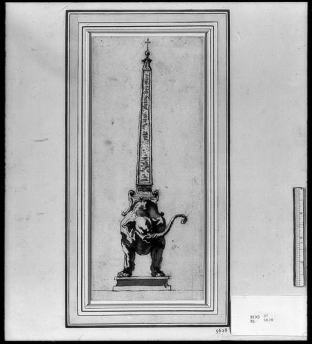 A design for a monument; an elephant with an obelisk