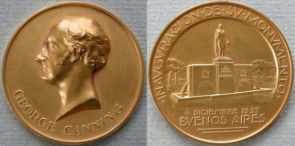 Argentina. Medal commemorating the inauguration of the monument to George Canning in Buenos Aires, 4 December 1937