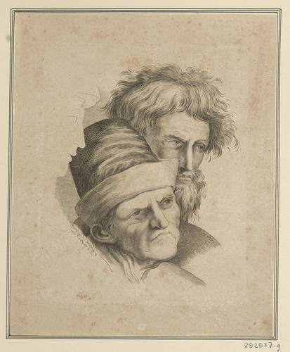 Master: Set of prints reproducing heads from 'The School of Athens'
Item: Heads of three men engaged in conversation [from 'The School of Athens']