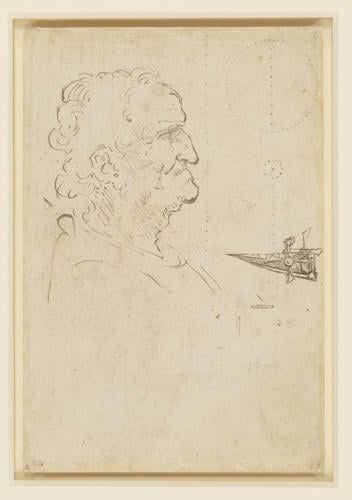 Recto: Designs for boats. Verso: A design for a paddle-boat, and the head of an old man in profile Recto: Designs for boats. Verso: A design for a paddle-boat, and the head of an old man in profile
