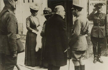 Master: Page 34 of Queen Mary's Album, volume 18, 20 June 1916 to 20 September 1918
Item: King George V and Queen Mary meets President Poincaire and Madame Poincaire, Abbeville Master: Page 34 of Queen Mary's Album, volume 18, 20 June 1916 to 20 September 1918
Item: King George V and Queen Mary meets President Poincaire and Madame Poincaire, Abbeville