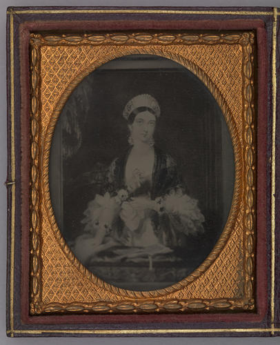 Leather case containing portrait of Queen Victoria (1819-1901)