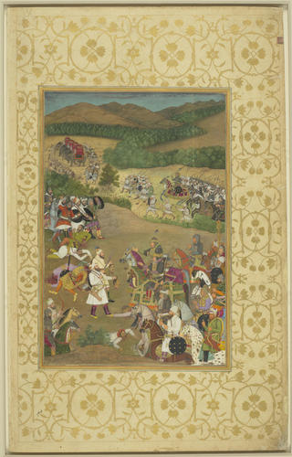 Master: Padshahnamah پادشاهنامه (The Book of Emperors) ‎‎
Item: Khan Dawran receiving the heads of Jujhar Singh and his son Bikramajit (January 1636)