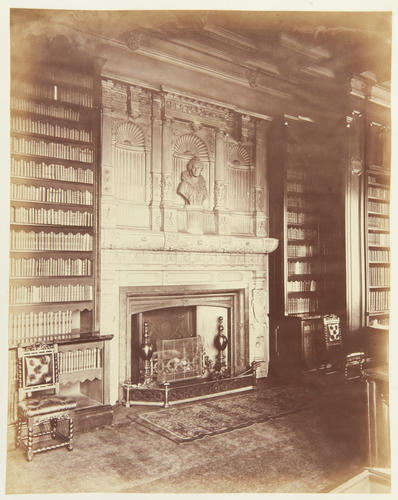 The Library, Western Division. Anno 1880. Elizabethan Chimney Piece The Library, Western Division. Anno 1880. Elizabethan Chimney Piece