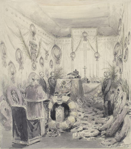 Funeral of the Prince Imperial: the remains of the Prince Imperial in the Chapelle Ardente at Camden Place, 12 July 1879
