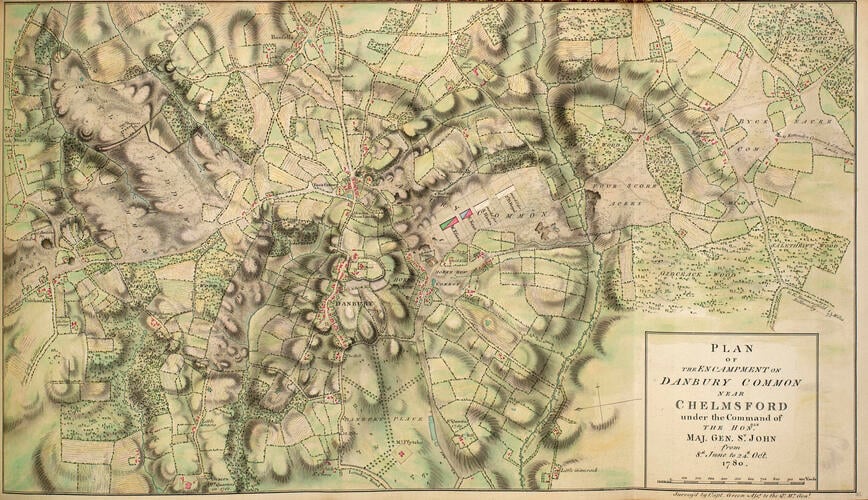 Master: Maps of encampments in England and Great Britain, 1778-82
Item: Map of encampment on Danbury Common and Chelmsford, 1780 (Danbury Common, Essex, UK) 51°42'52