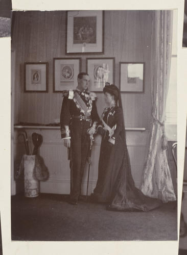Master: Page 22 of Princess Victoria's album: Queen Alexandra, Prince Carl and Princess Maud of Denmark, 1901
Item: Princess Maud and Prince Carl of Denmark, later King Haakon VII and Queen Maud of Norway