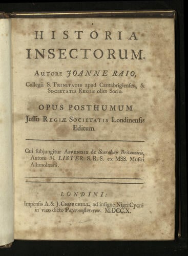 Historia insectorum : opus posthumum / John Ray