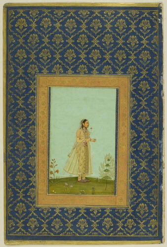 Master: A late Mughal album of calligraphy and paintings.
Item: Portrait of a Mughal lady and a specimen of Persian calligraphy