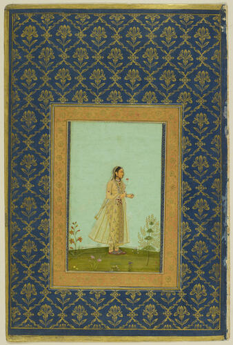 Master: A late Mughal album of calligraphy and paintings.
Item: Portrait of a Mughal lady and a specimen of Persian calligraphy