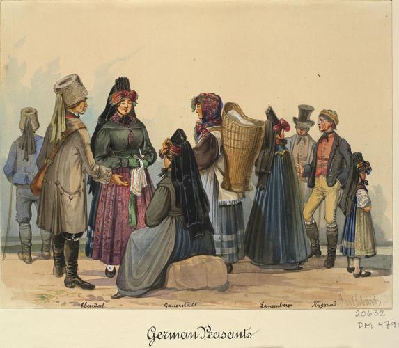 Group of nine figures in peasant costume Group of nine figures in peasant costume