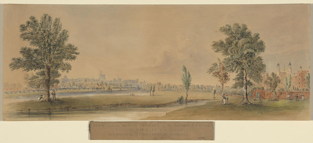 Realised drawing of the proposed Windsor Atmospheric Railway seen Windsor Castle Realised drawing of the proposed Windsor Atmospheric Railway seen Windsor Castle