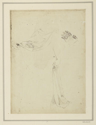 Drapery study and sketch of a right hand Drapery study and sketch of a right hand