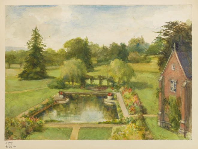 A garden with a square pond