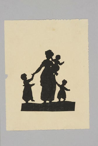 Master: A Book of cuttings made by Princess Elizabeth, daughter of George III, and by Theodore Tharp, and given by the Princess to Lady Banks
Item: A silhouette of a woman and children
