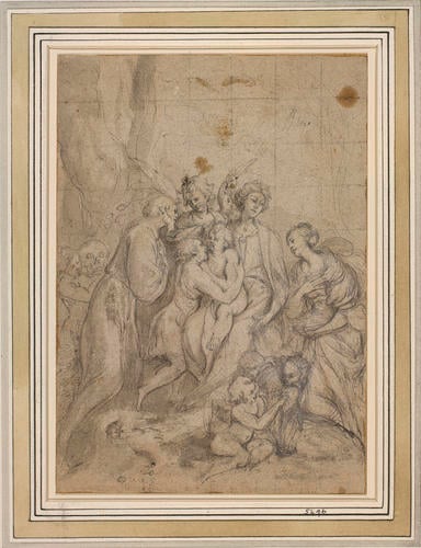 The Virgin seated in the open air with the Child, who is being embraced by the infant St John on her lap The Virgin seated in the open air with the Child, who is being embraced by the infant St John on her lap