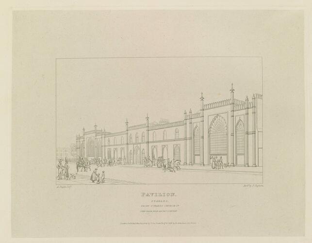 Master: Illustrations of Her Majesty's Palace at Brighton; formerly the Pavilion: executed by the Command of King George the Fourth, under the Superintendence of John Nash, Esq. , architect : to which is prefixed, A History of the Palace, by Edward Wedlake Brayley, Esq. , F. S. A.
Item: Pavilion, Stables, Front Towards Church Street Master: Illustrations of Her Majesty's Palace at Brighton; formerly the Pavilion: executed by the Command of King George the Fourth, under the Superintendence of John Nash, Esq. , architect : to which is prefixed, A History of the Palace, by Edward Wedlake Brayley, Esq. , F. S. A.
Item: Pavilion, Stables, Front Towards Church Street