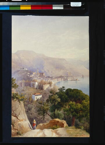 Menton: West Bay and Umbrella Pine from behind the Villa Madonna, at morning light