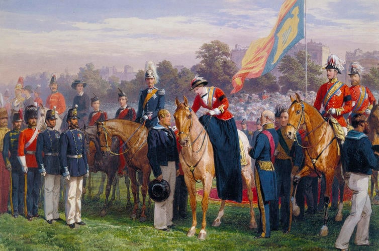 Queen Victoria distributing the first Victoria Crosses seen close up