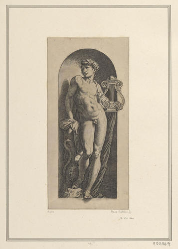 Apollo holding a lyre, standing in a niche