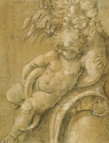 A cartoon of a putto with a cornucopia