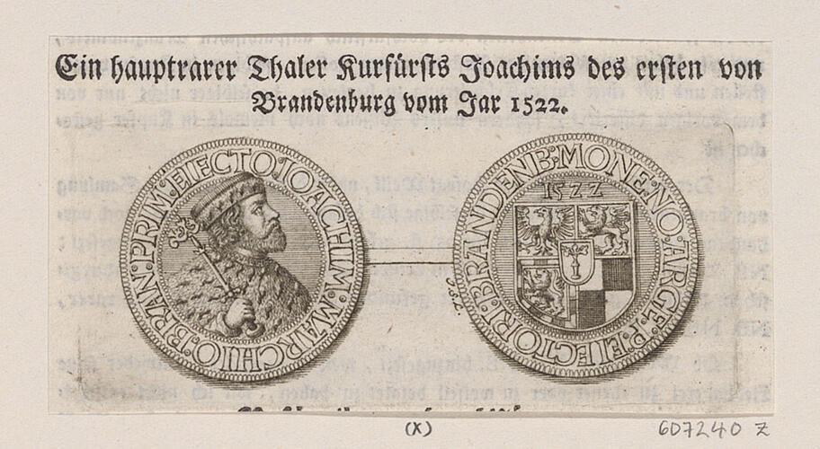 Master: [Engravings of medals of the Margraves of Brandenburg]
Item: [A medal of Joachim I Nestor, Elector of Brandenburg]