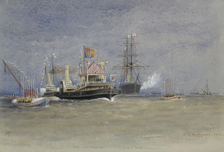 The Queen's visit to Liverpool, 11 to 13 May 1886: the Queen inspecting the shipping on the Mersey, 12 May 1886