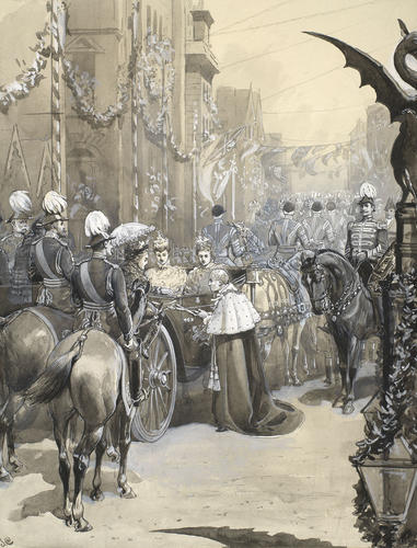 The Diamond Jubilee: the Lord Mayor presenting the Pearl Sword of the City to the Queen, at Temple Bar, 22 June 1897 The Diamond Jubilee: the Lord Mayor presenting the Pearl Sword of the City to the Queen, at Temple Bar, 22 June 1897