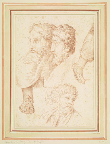 Studies of three heads and two feet