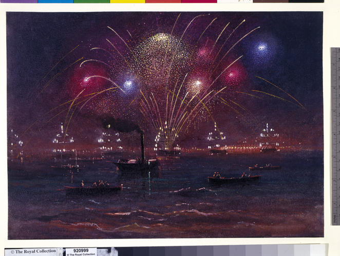 Illuminations and fireworks at Spithead celebrating the marriage of TRH the Prince and Princess of Wales