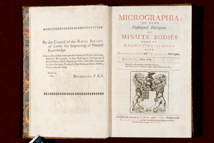 Micrographia, or, Some physiological descriptions of minute bodies made by magnifying glasses : with observations and inquiries thereupon / by R. Hooke . .