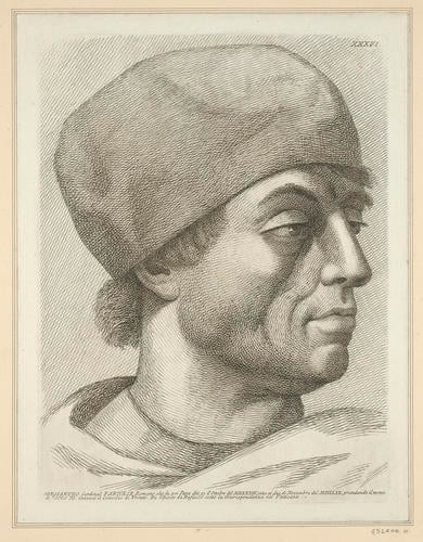 Master: Set of two heads from 'The Presentation of the Decretals'
Item: Head of a man wearing a beret [from ''The Presentation of the Decretals']