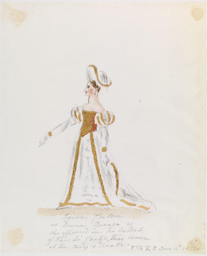 Master: PRINCESS VICTORIA SKETCHES 1
Item: Signora Cortesi as Donna Bianca as she appeared in the ballet of Ines di Castro this season at the King's Theatre