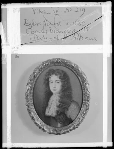 Glass plate negative of miniature of Charles Beauclerk, Duke of St Albans Glass plate negative of miniature of Charles Beauclerk, Duke of St Albans