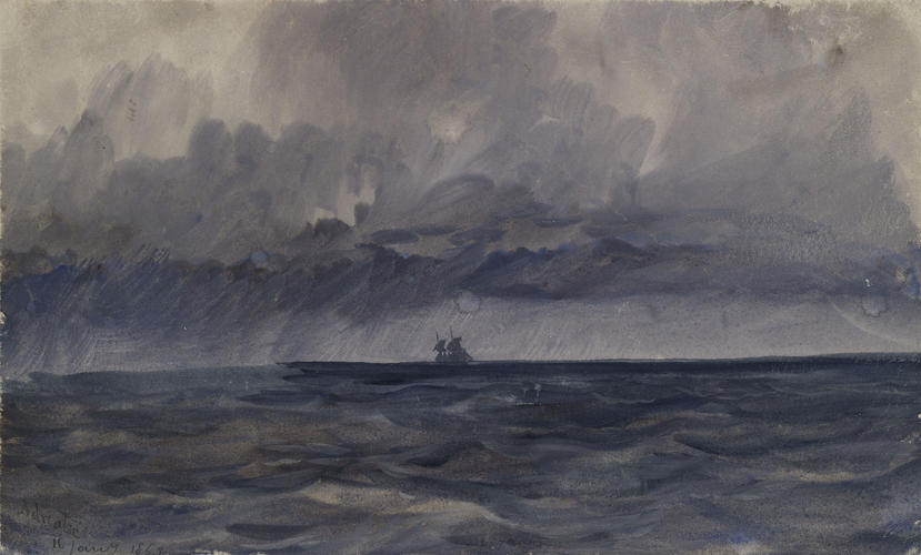 Distant ship in a storm in the Adriatic