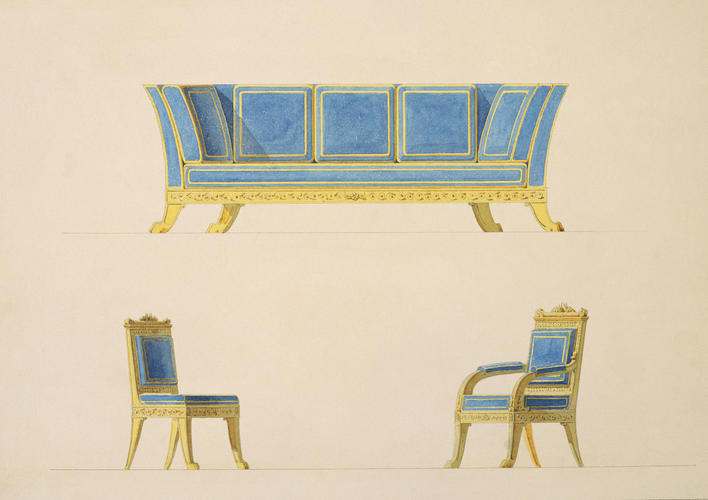 Designs for 2 chairs and a sofa for His Majesty's Bedroom, Room 202, Windsor Castle, c. 1826