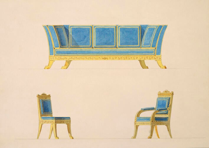 Designs for 2 chairs and a sofa for His Majesty's Bedroom, Room 202, Windsor Castle, c. 1826
