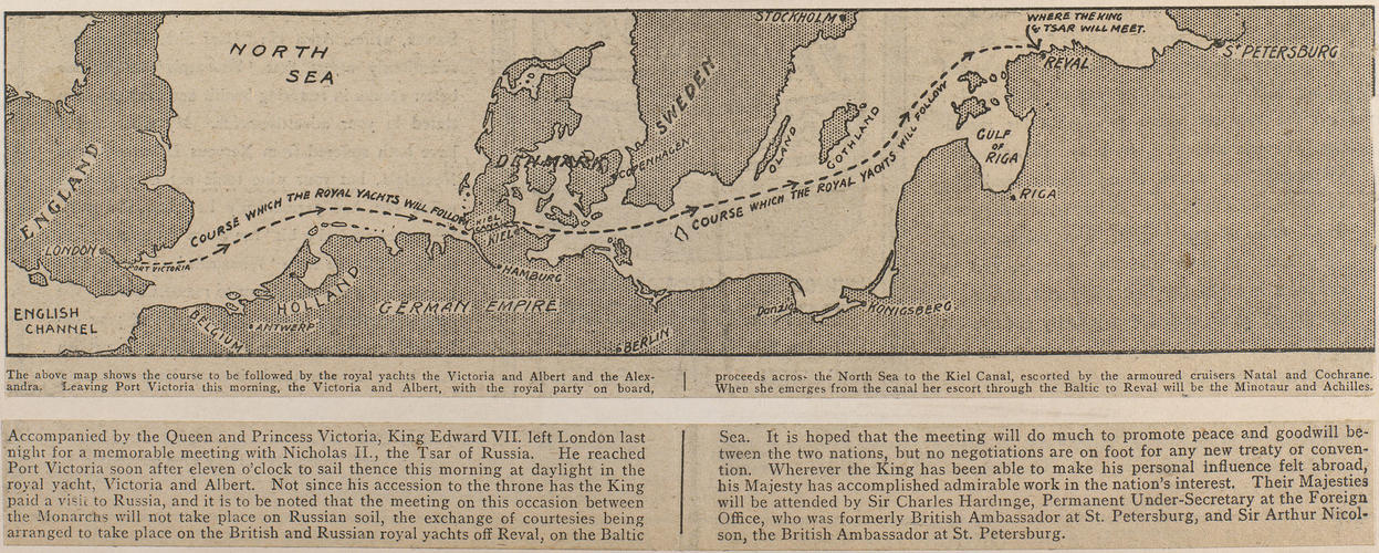 Map of Northern Europe showing the course taken by Royal Yachts to Reval Map of Northern Europe showing the course taken by Royal Yachts to Reval