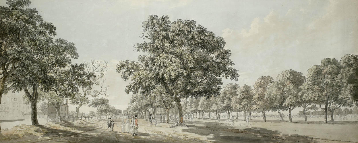 View of Grosvenor Gate in Hyde Park during the Encampment