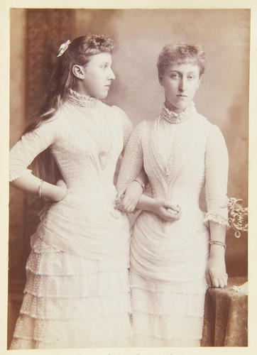 Princess Louise and Princess Victoria, daughters of Prince and Princess Christian of Schleswig Holstein (Princess Helena of Great Britain and Ireland), 1885. [Album: Photographic Portraits Vol. 5/63 1 Princess Louise and Princess Victoria, daughters of Prince and Princess Christian of Schleswig Holstein (Princess Helena of Great Britain and Ireland), 1885. [Album: Photographic Portraits Vol. 5/63 1