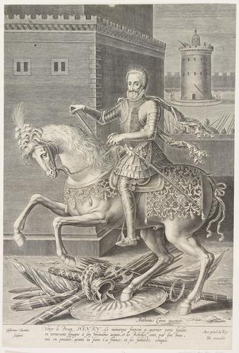Henri IV on horseback before a castle